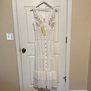 Aratta White Maxi Dress with Floral Embroidery